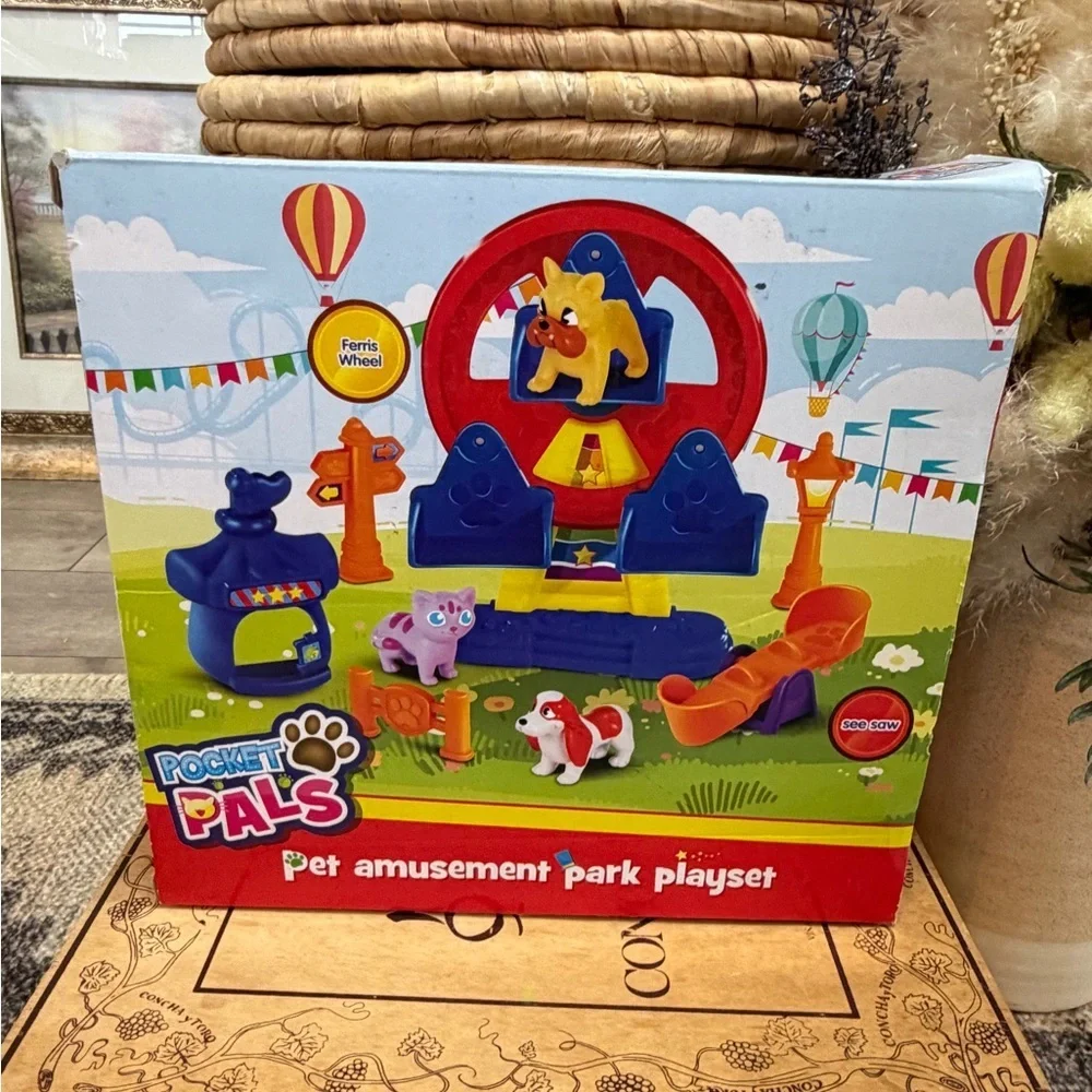 New Toddlers 10 Pc Pet Carnival Amusement Park Rides & Figures Toy Set